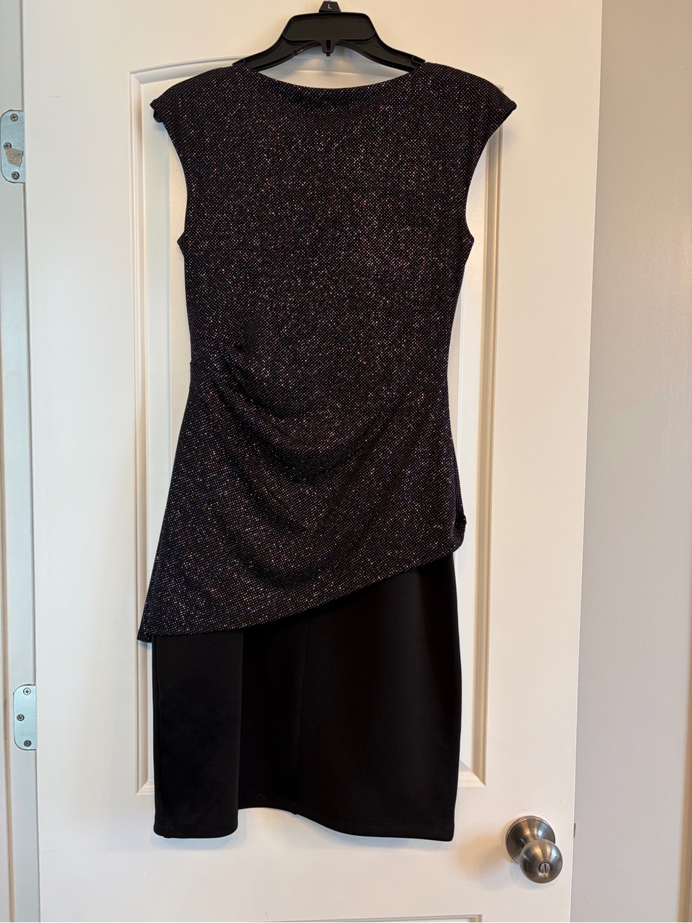 NWT- Enfocus Studio Black Asymmetrical Sparkle Sheath Dress